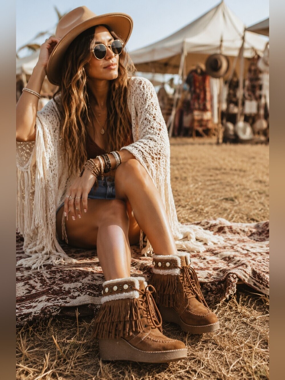 Sam Edelman Fringe Sherpa Lace Up Ankle Boots Brown Suede Size 8.5 🤎🍂